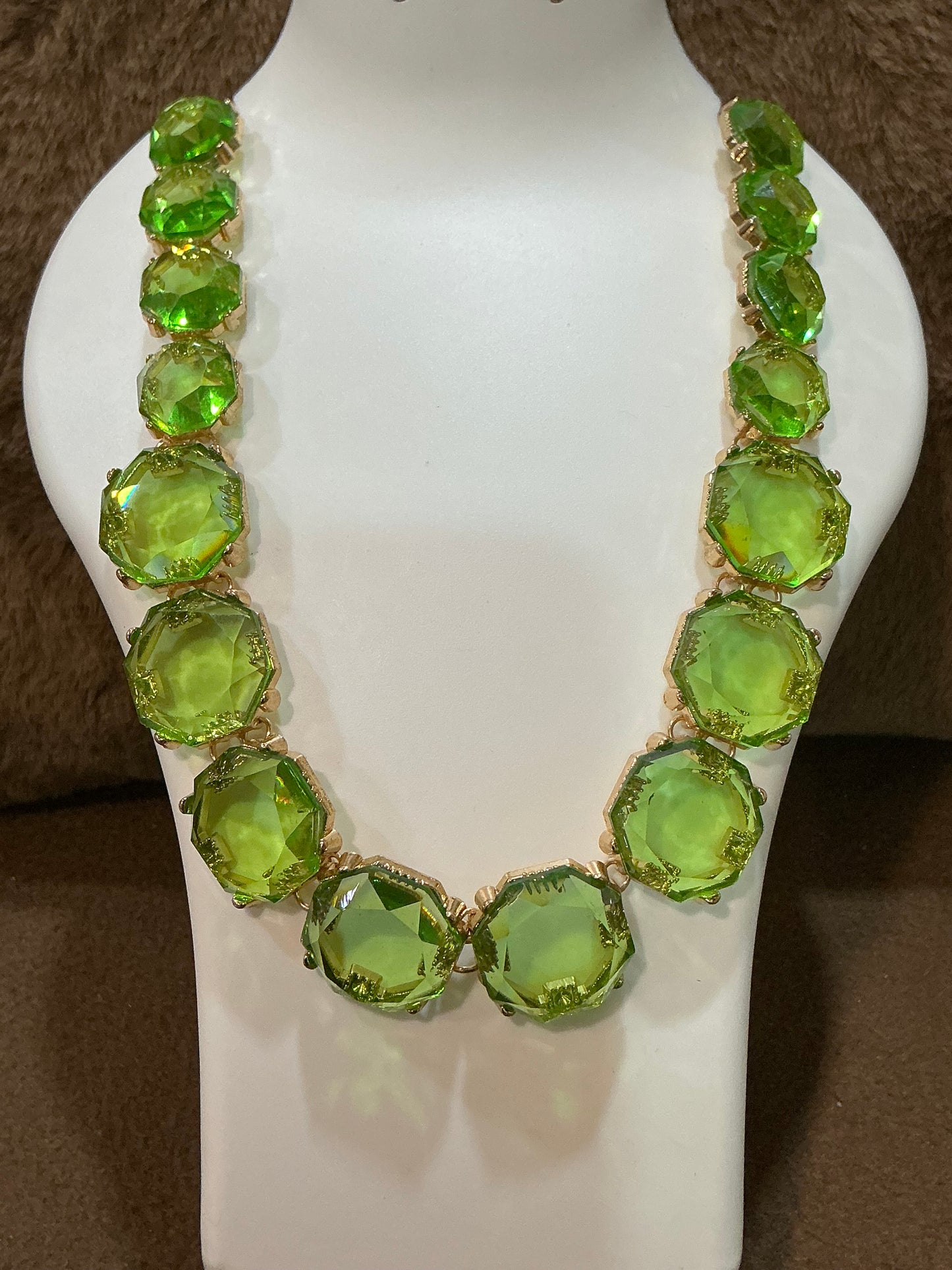 Green Rhinestone Crystalline Bohemian Necklace & Earrings Set