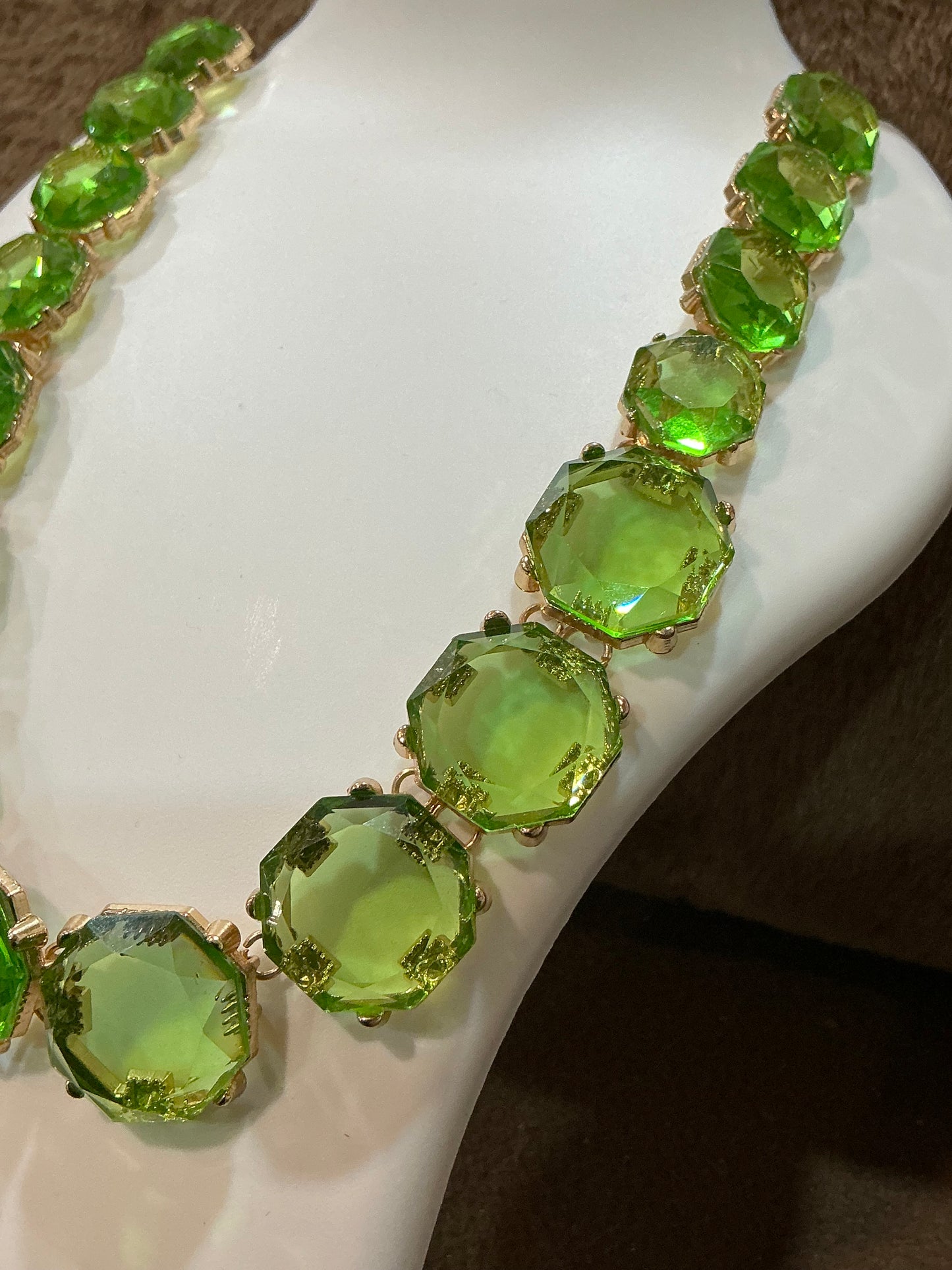 Green Rhinestone Crystalline Bohemian Necklace & Earrings Set