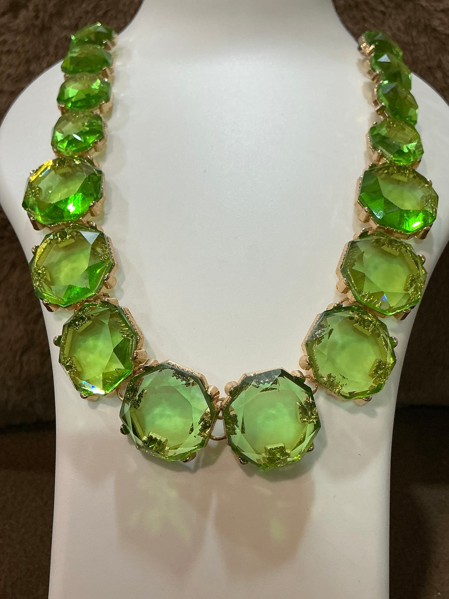 Green Rhinestone Crystalline Bohemian Necklace & Earrings Set