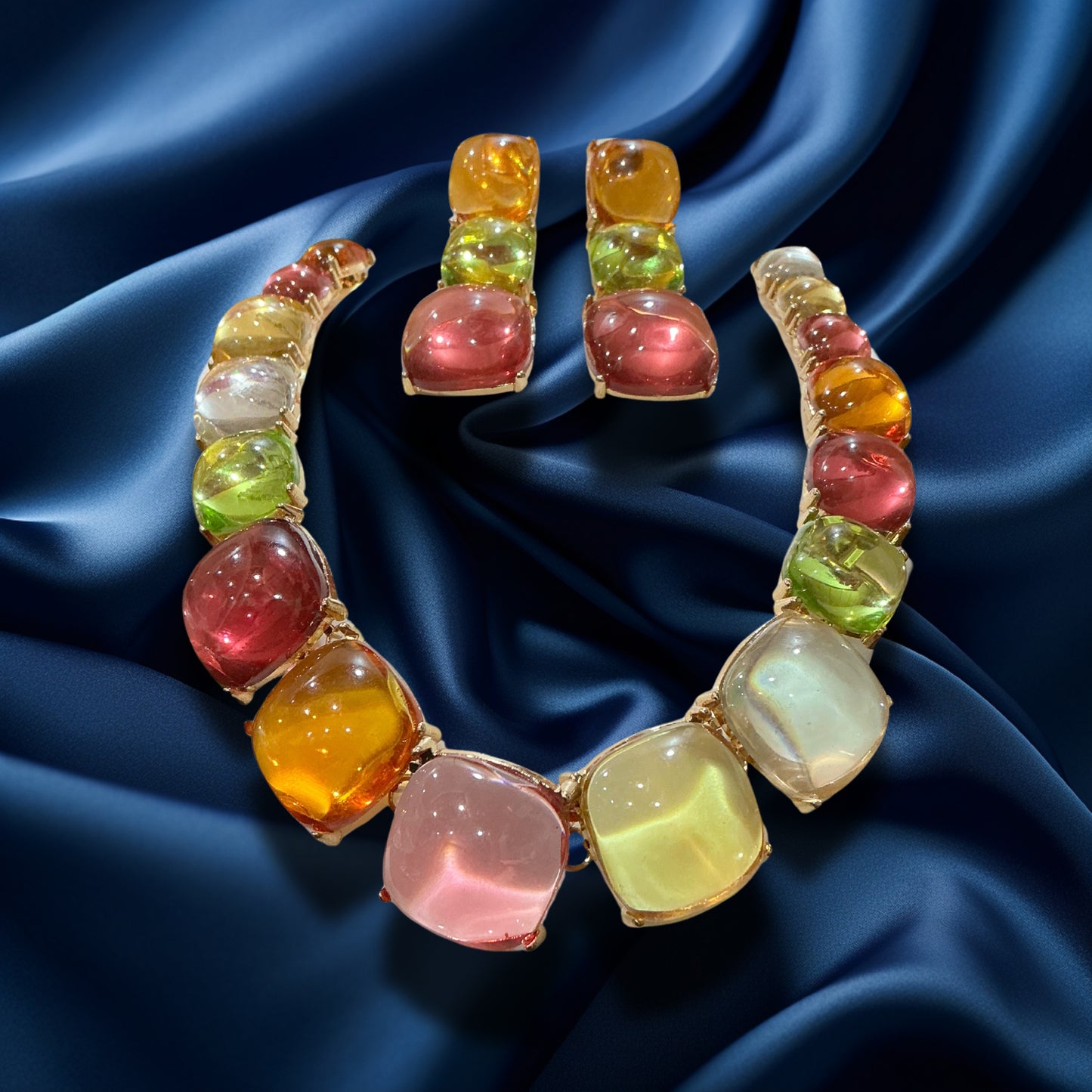 Candy Pop Gemstone Necklace & Earrings Set – Playful Glamour in Every Color