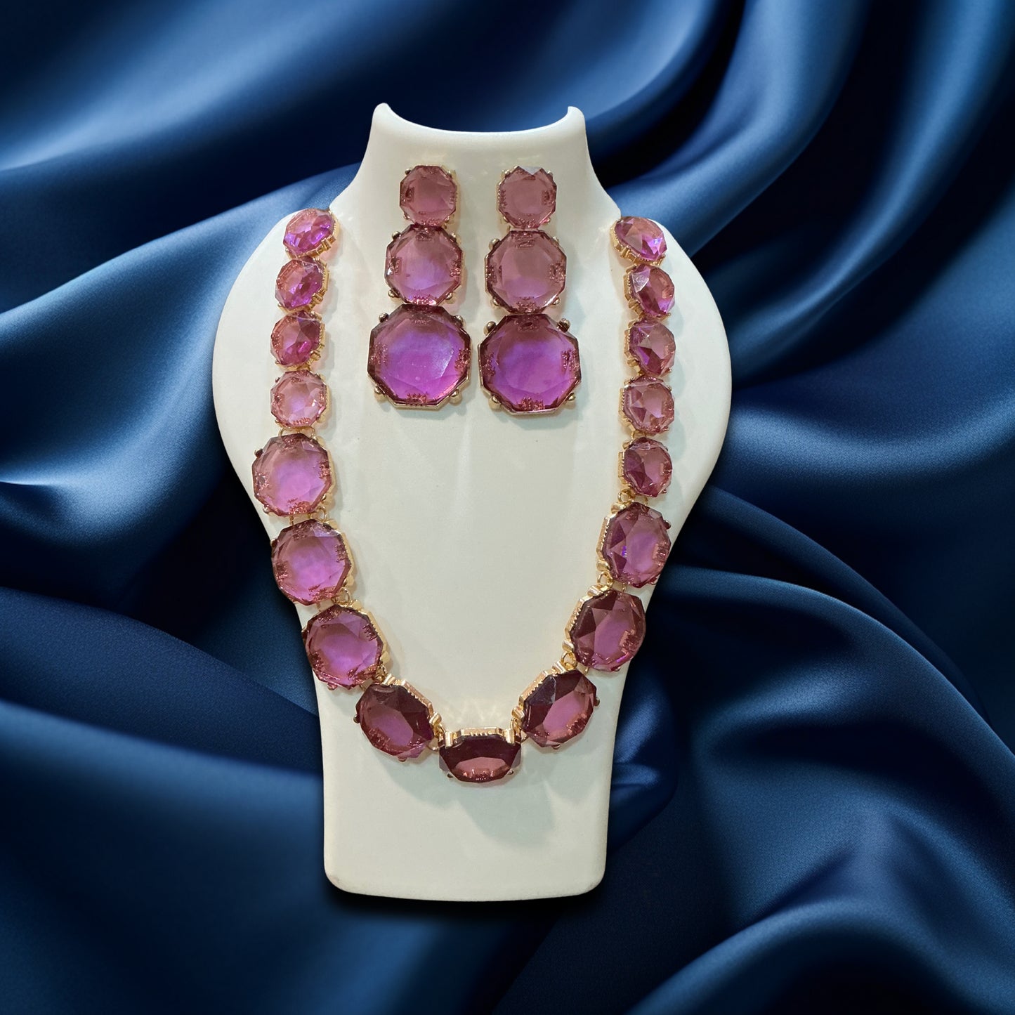 Royal Amethyst Shine – Purple Stone Necklace & Earrings Set