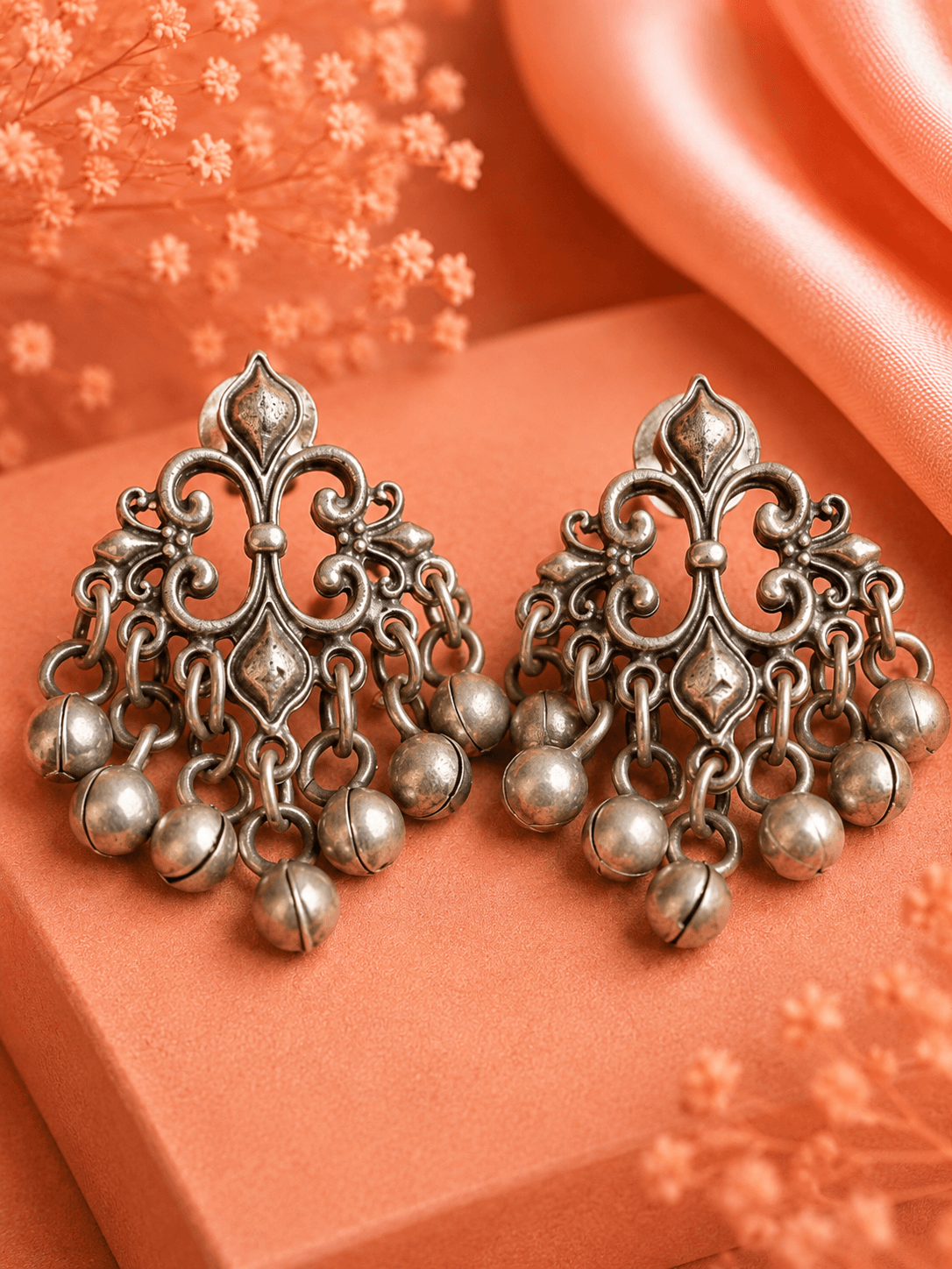 Oxidised Silver Ghungroo Drop Earrings