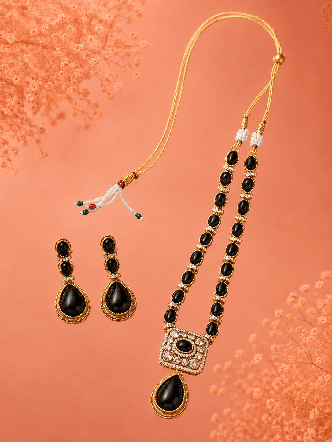 Black Stone Drop Earrings Set