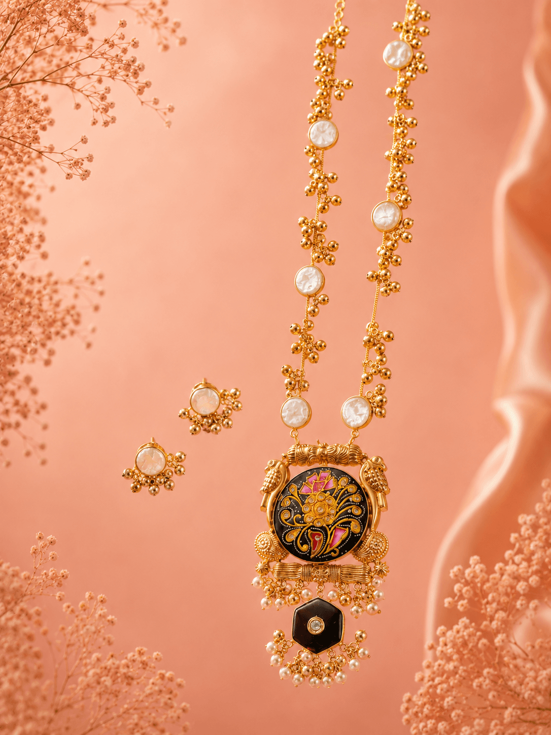 Meenakari Bloom Gold-Toned Necklace & Earring Set