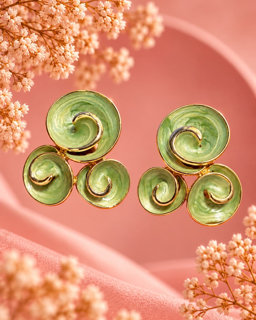Green Swirl Trio Stud Earrings