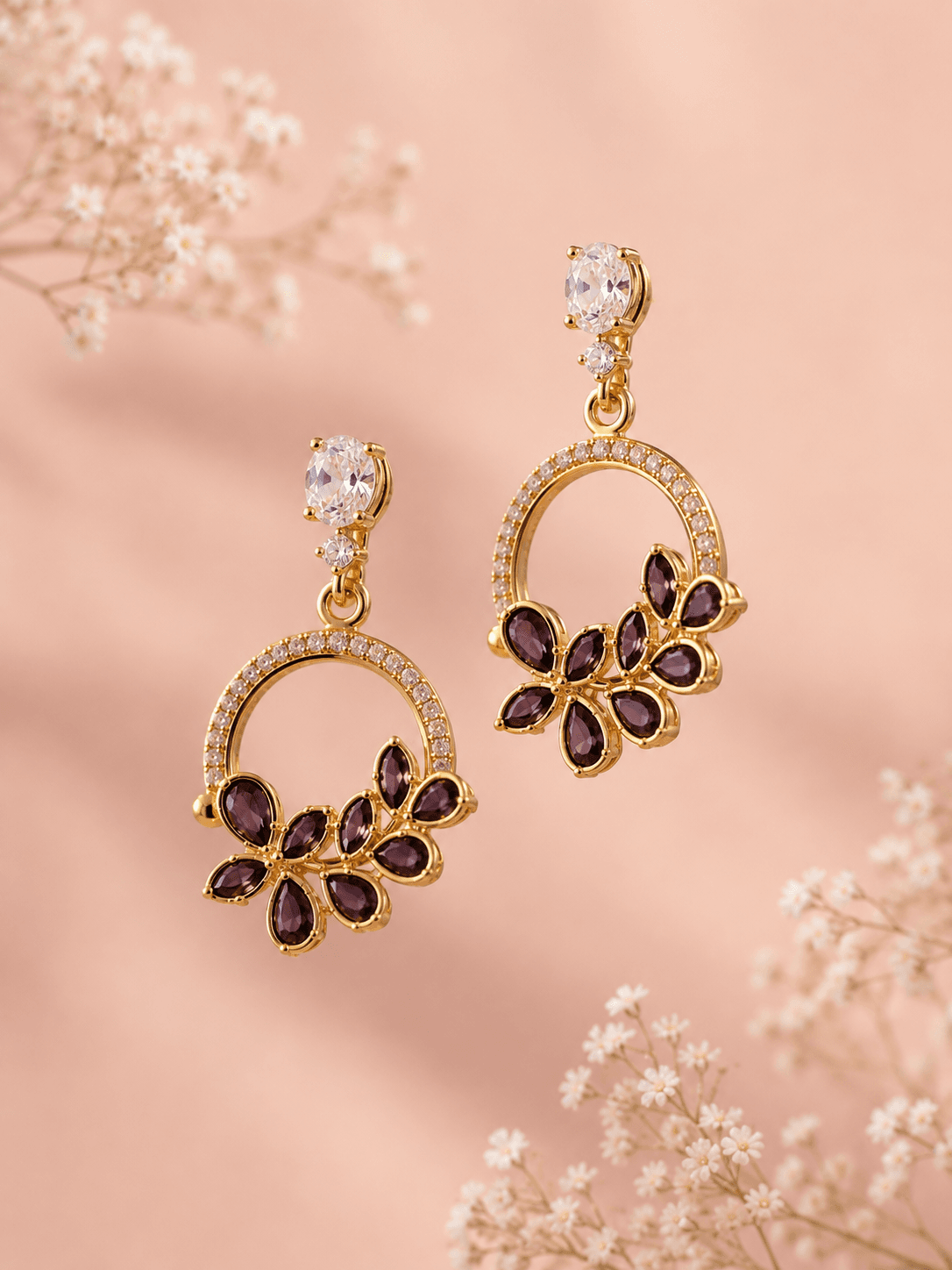 Amethyst Bloom Crystal Hoop Earrings