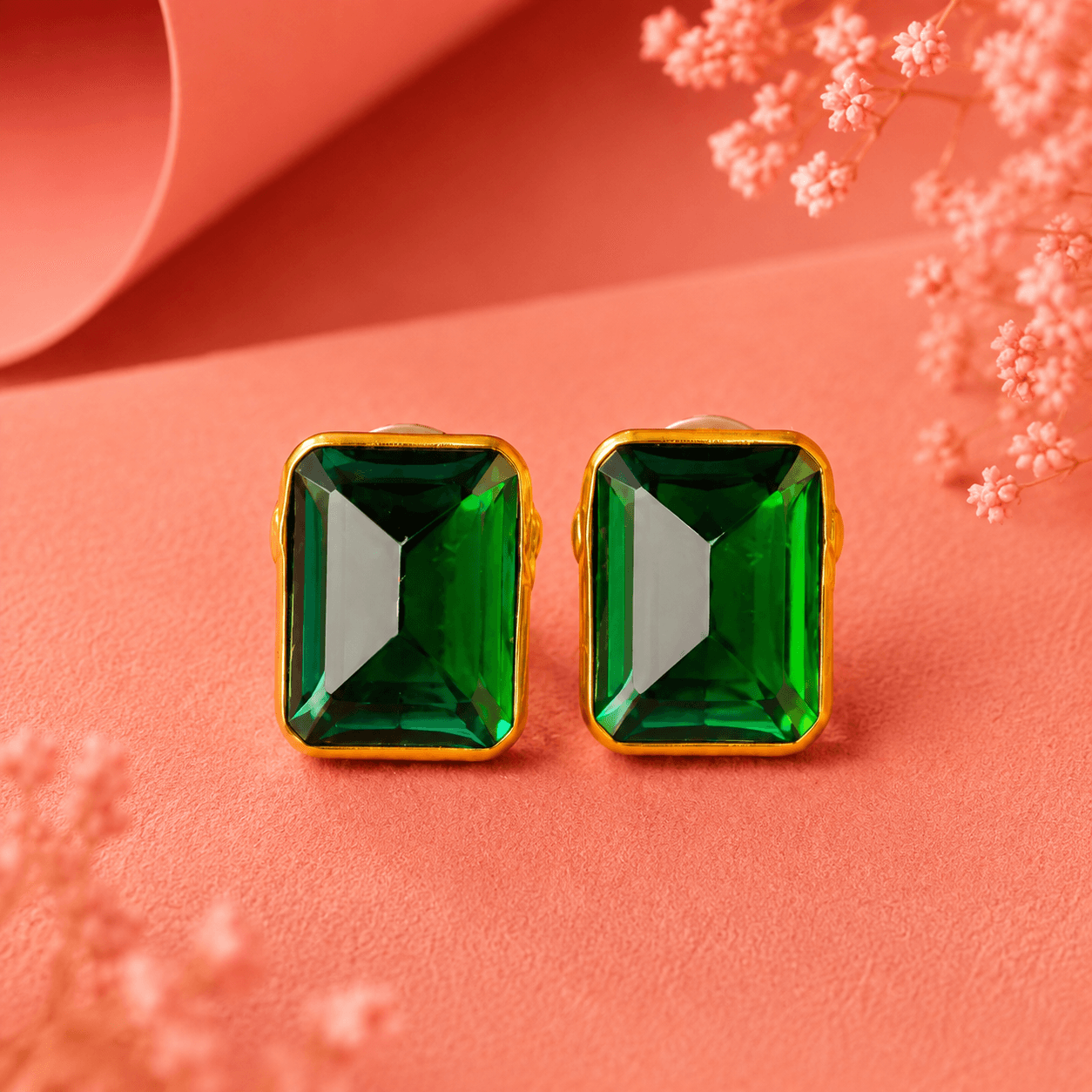 Emerald Green Statement Stud Earrings