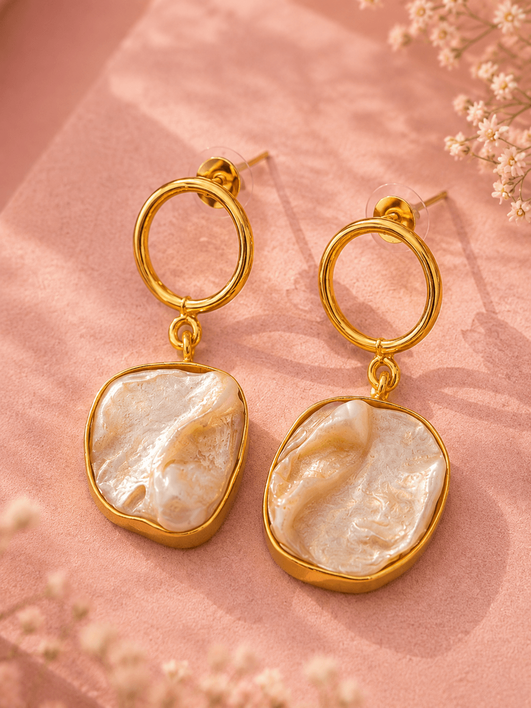 Golden Circle Baroque Drop Earrings
