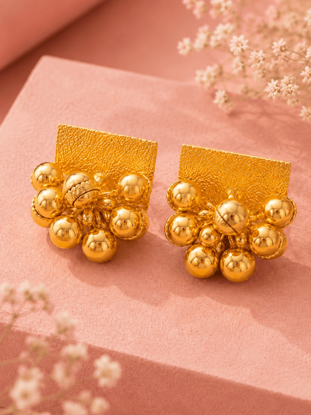 Golden Grape Cluster Textured Stud Earrings