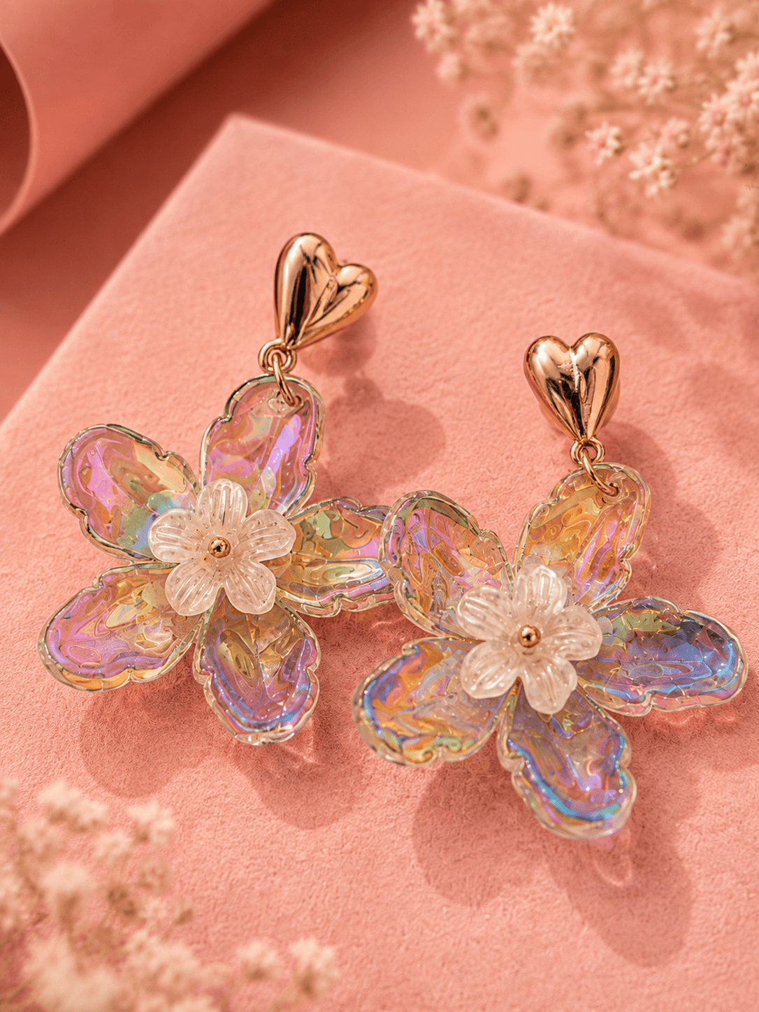 Iridescent Petal Flower Drop Earrings
