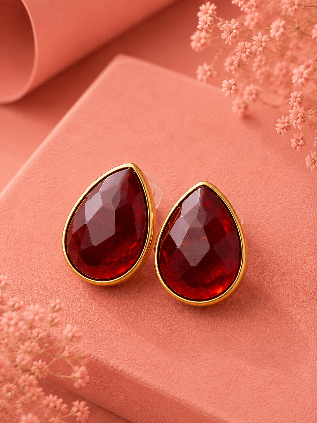 Ruby Teardrop Stud Earrings