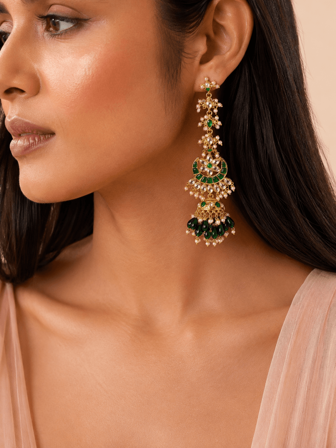 Emerald Bloom Jhumka Earrings