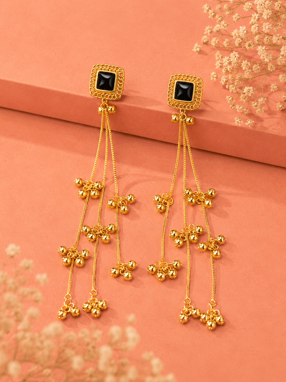 Kundan Square Tassel Drop Earrings