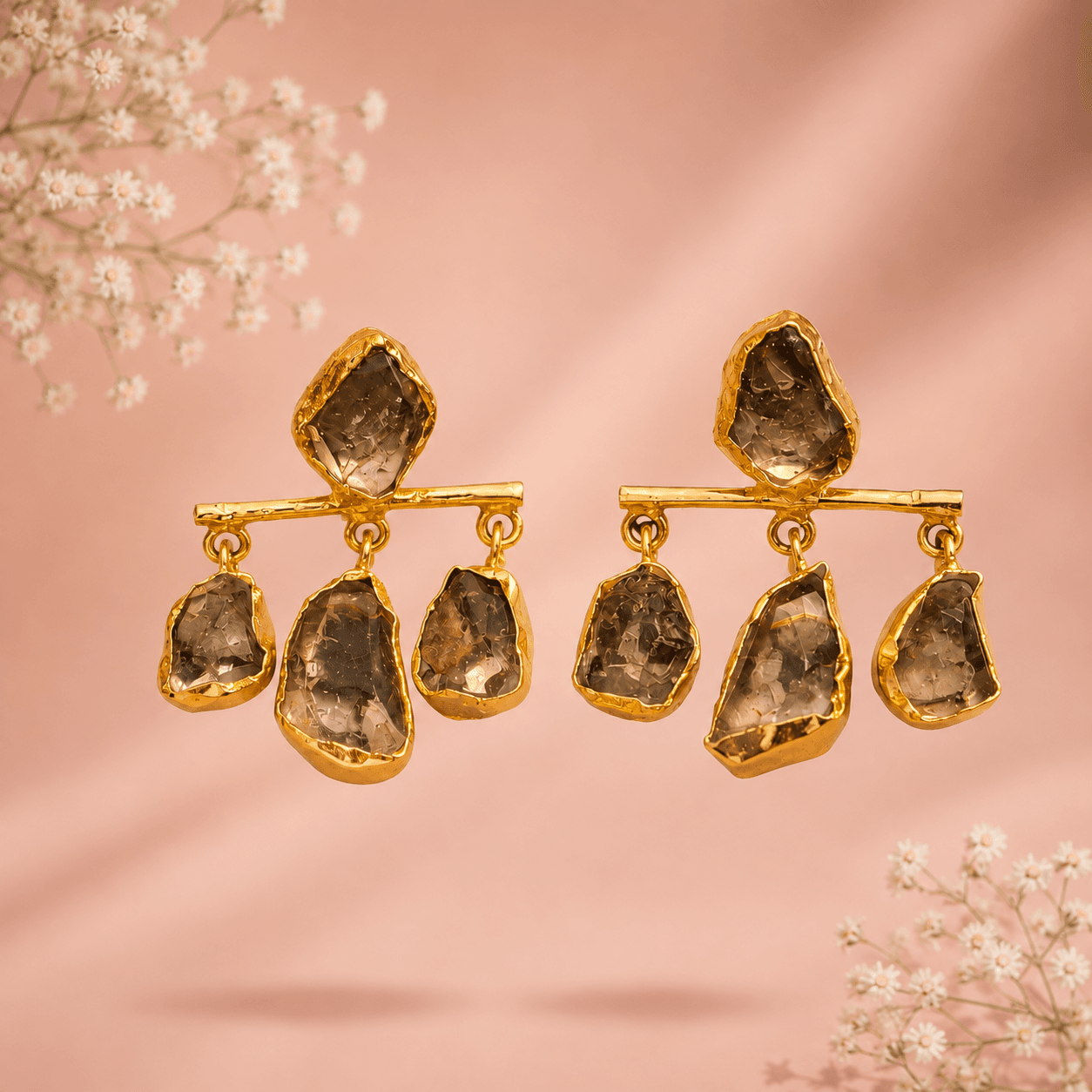 Raw Stone Chandelier Drop Earrings