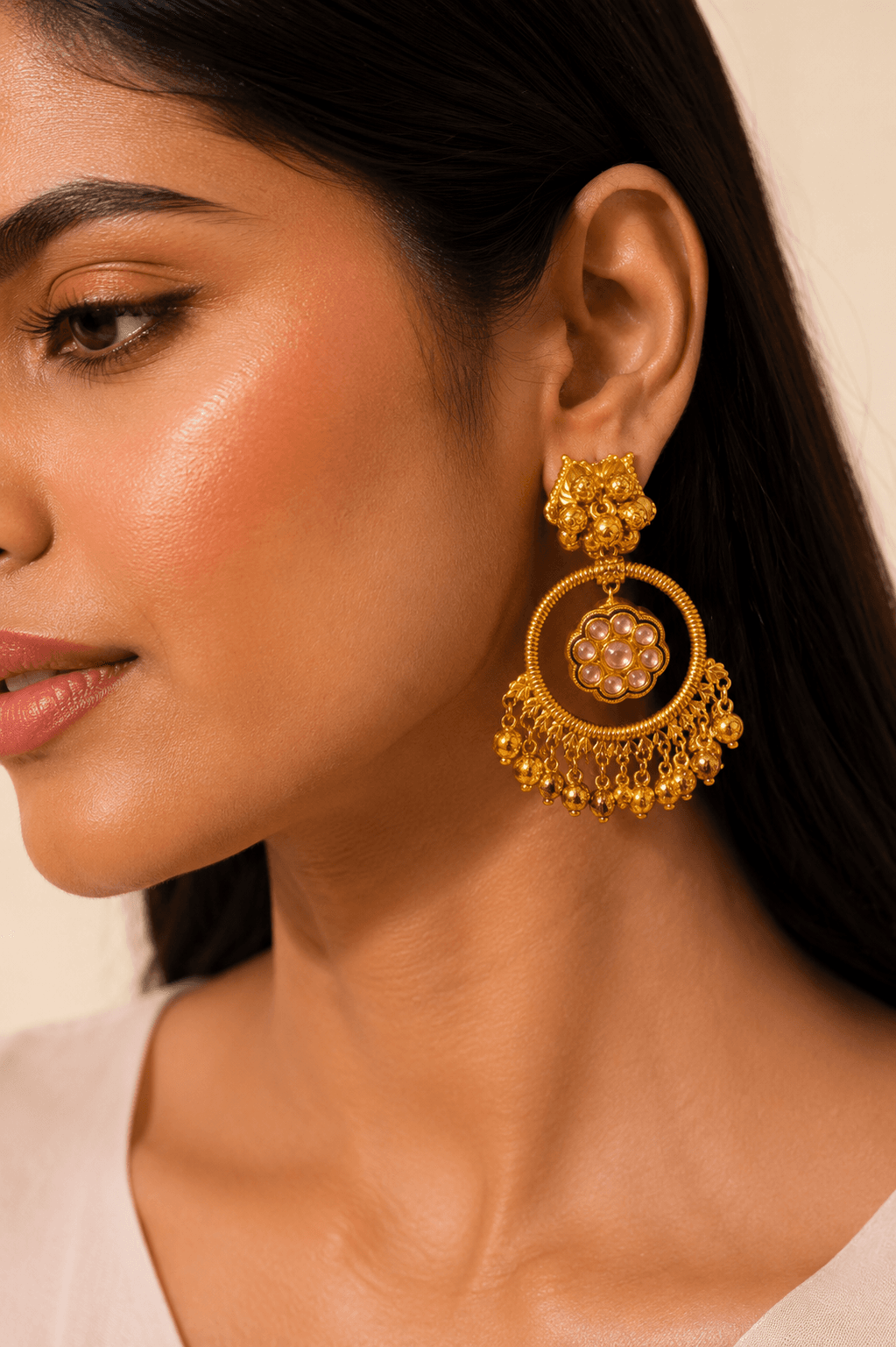 Antique Gold Chandbali Earrings