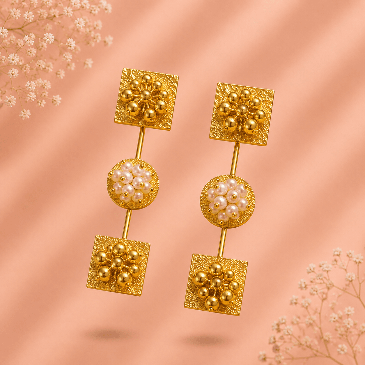 Golden Bloom Tiered Drop Earrings