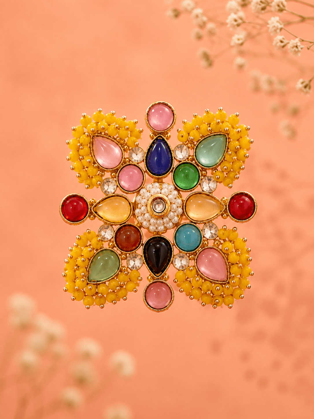 Multicolour Kundan Beaded Statement Ring