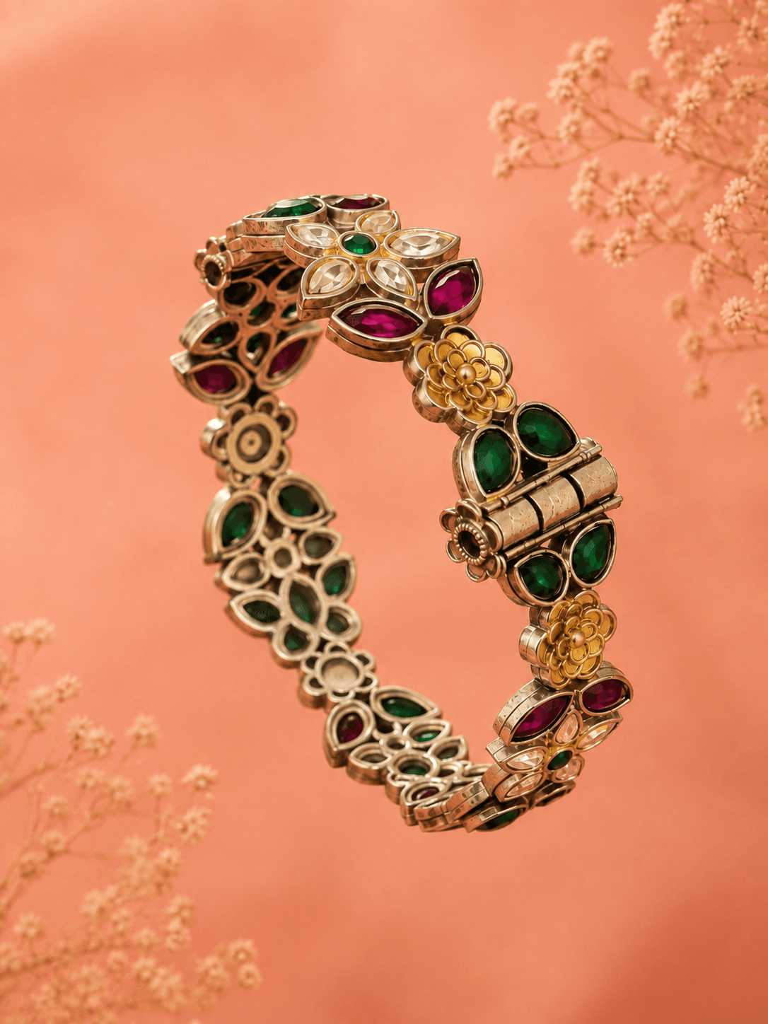 Floral Kundan Statement Bangle