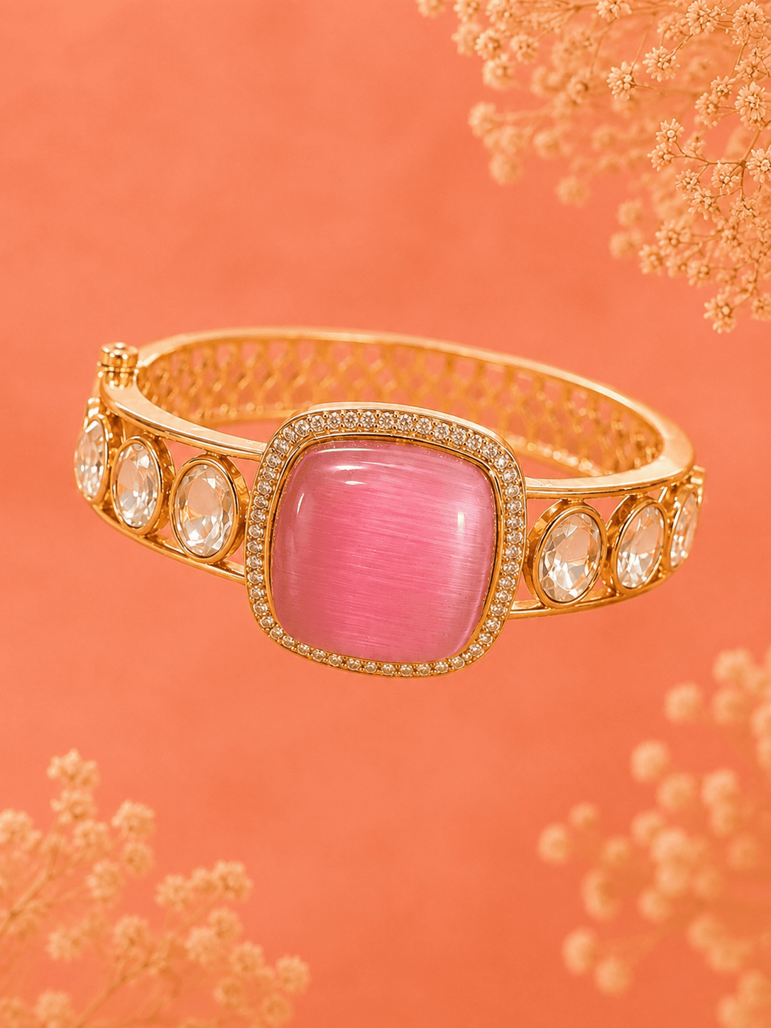 Pink Stone Gold-Toned Bangle Bracelet