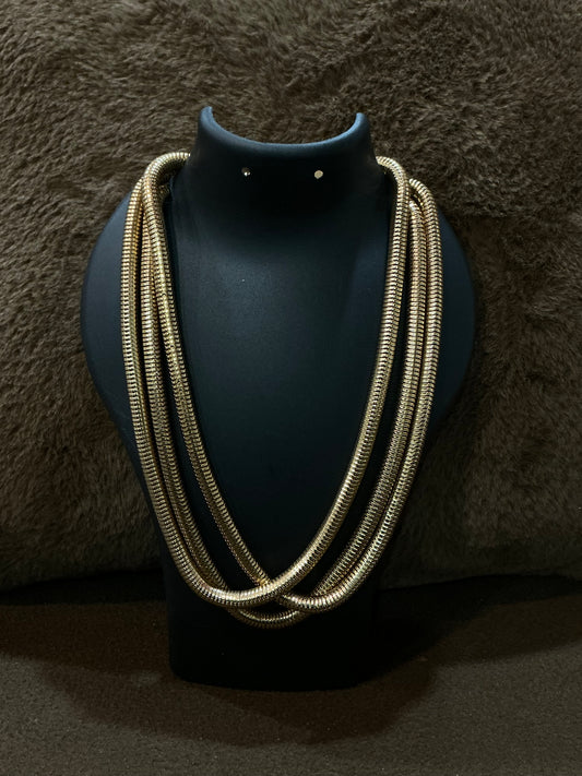 Golden Glide – Bold Multi-Layered Metallic Necklace