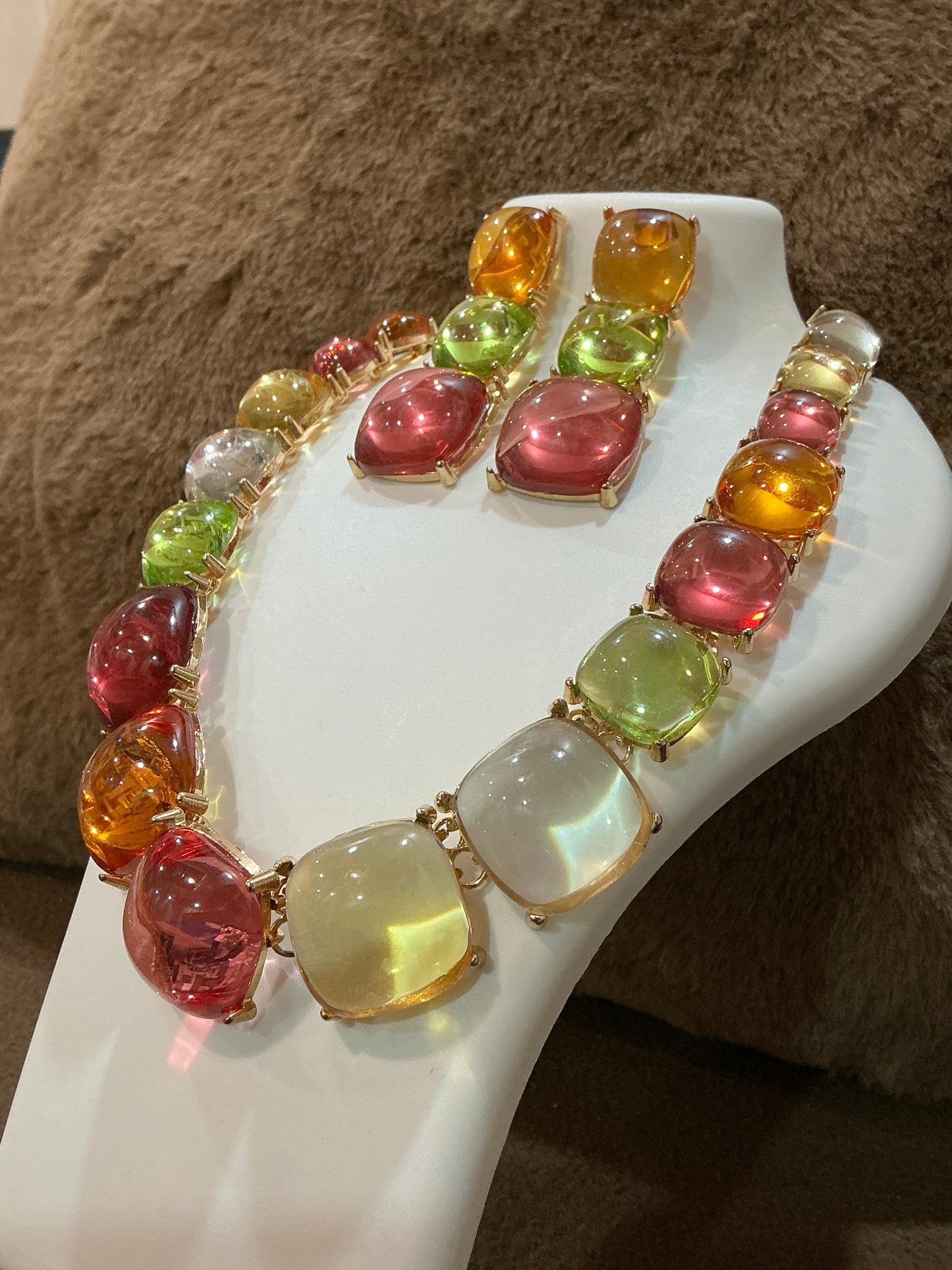 Candy Pop Gemstone Necklace & Earrings Set – Playful Glamour in Every Color