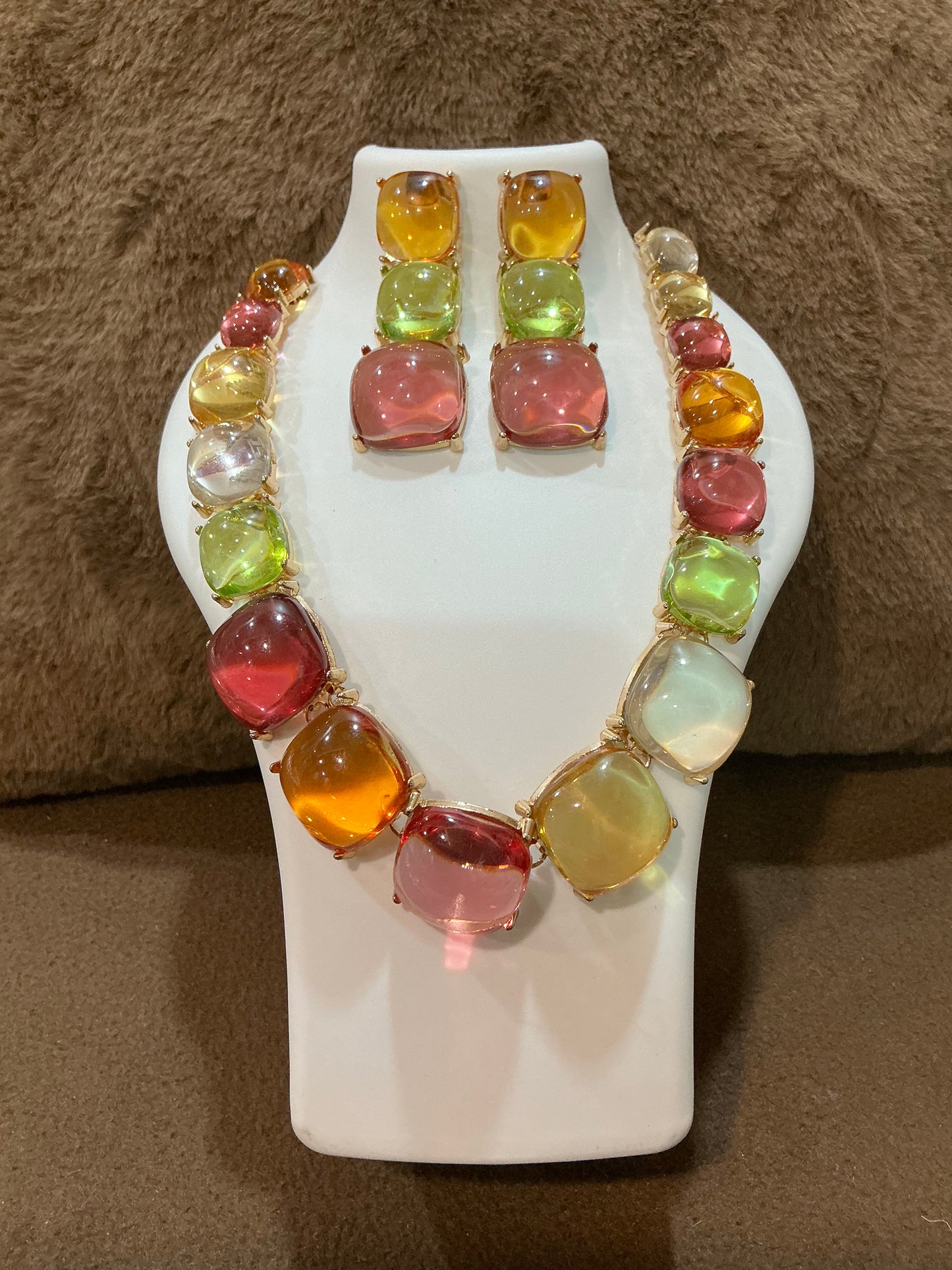Candy Pop Gemstone Necklace & Earrings Set – Playful Glamour in Every Color