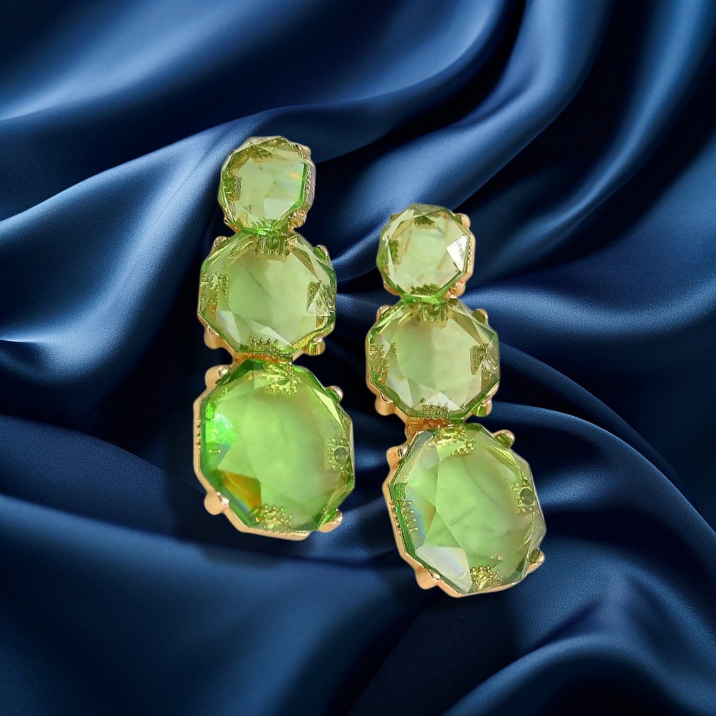 Green Rhinestone Crystalline Bohemian Necklace & Earrings Set