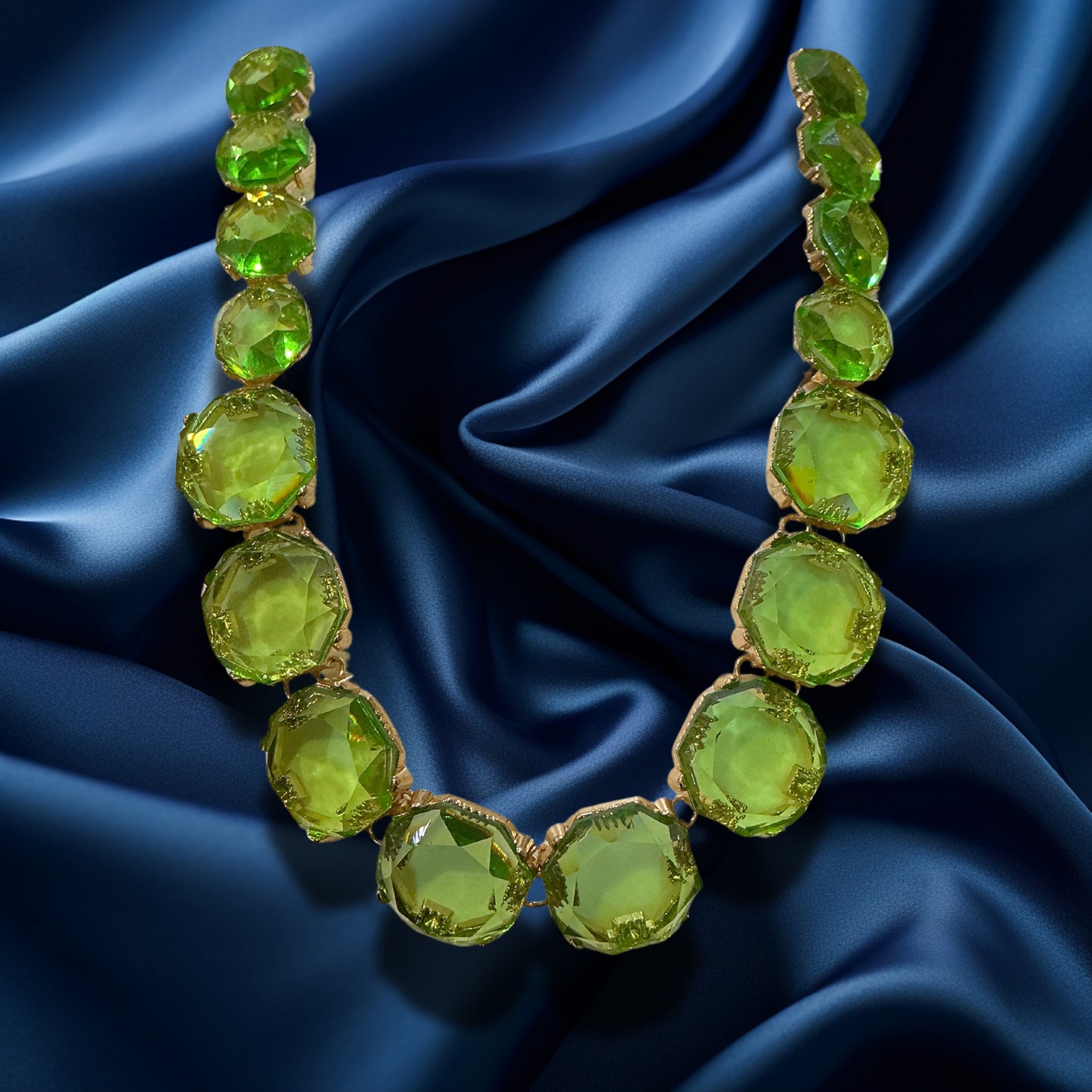 Green Rhinestone Crystalline Bohemian Necklace & Earrings Set