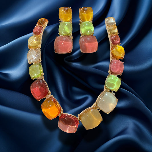Candy Pop Gemstone Necklace & Earrings Set – Playful Glamour in Every Color