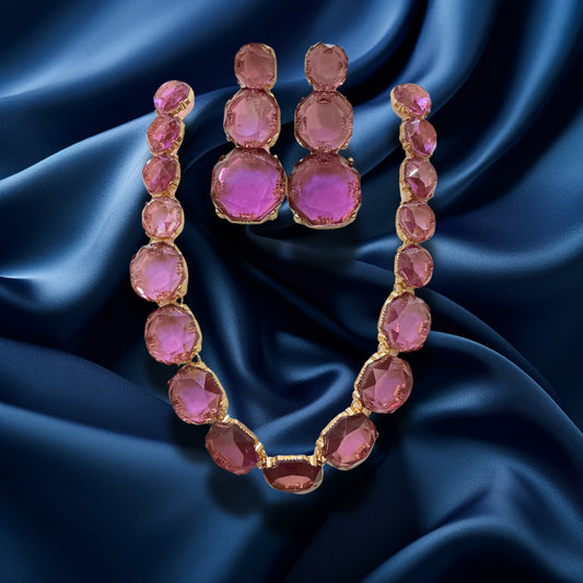 Royal Amethyst Shine – Purple Stone Necklace & Earrings Set