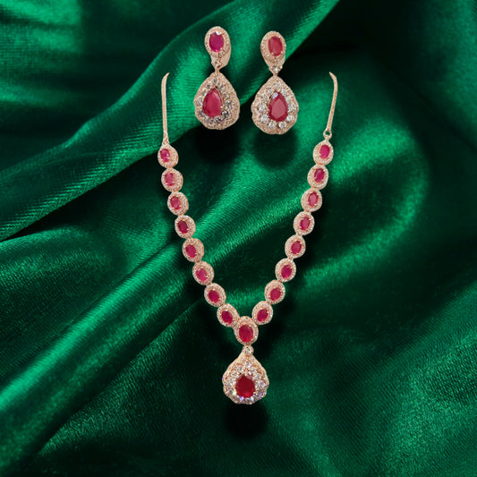 Ruby Gleam – Elegant Red Stone Necklace & Earrings Set